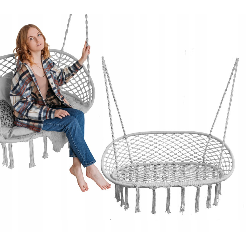 Підвісне плетене садове крісло-гойдалка Garden Line STORK“S NEST BOHO для 2 людей гніздо сіре