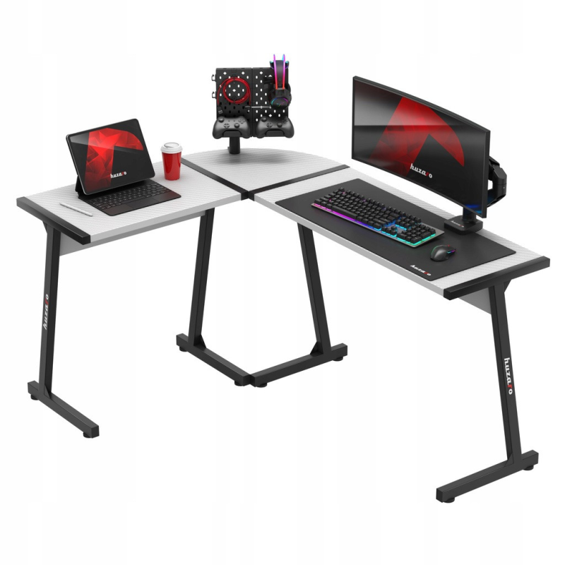 Геймерський кутовий комп“ютерний стіл Gamer Huzaro Hero 6.0 White Corner