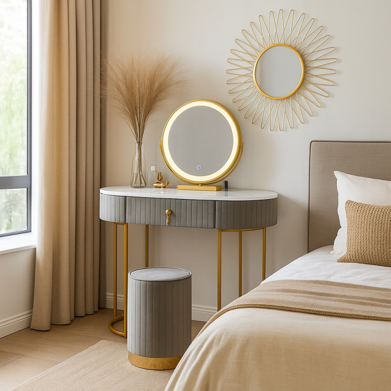 Туалетний столик AliWoods LUXURO DRESSER Glamour Led зеркало + Табурет у комплекті