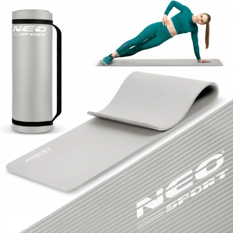 Каремат, килимок для тренування, фітнесу та йоги Neo-Sport NS-922 183 см x 60 см сірий