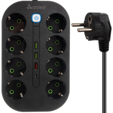 Розетка подовжувач переноска мережева 8 розеток + 3 входи USB , Type-C Izoxis 24460 чорний