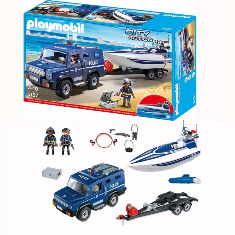 Блоковий конструктор Playmobil City Action (5187) Поліцейський джип з моторним човном оригінал